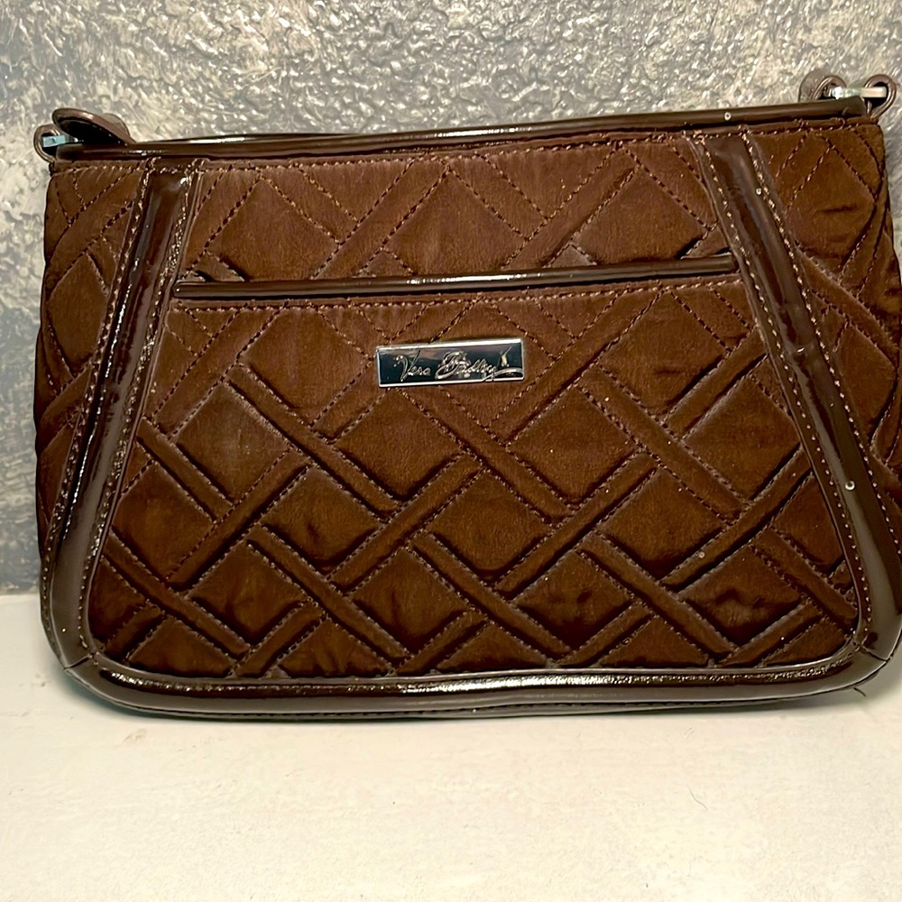 Vera Bradley Brown, Patton, leather and quilted Crossbody bag with zipper